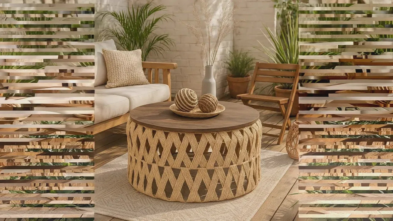 Mesa Centro o Auxiliar de Yute y Madera – Estilo Natural | Disponible en Tamaño Mediano y Grande + REGALO SORPRESA🎁 - KB Home