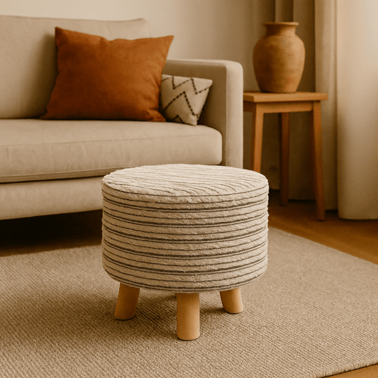 Reposapiés Redondo Beige con Patas de Madera - KB Home