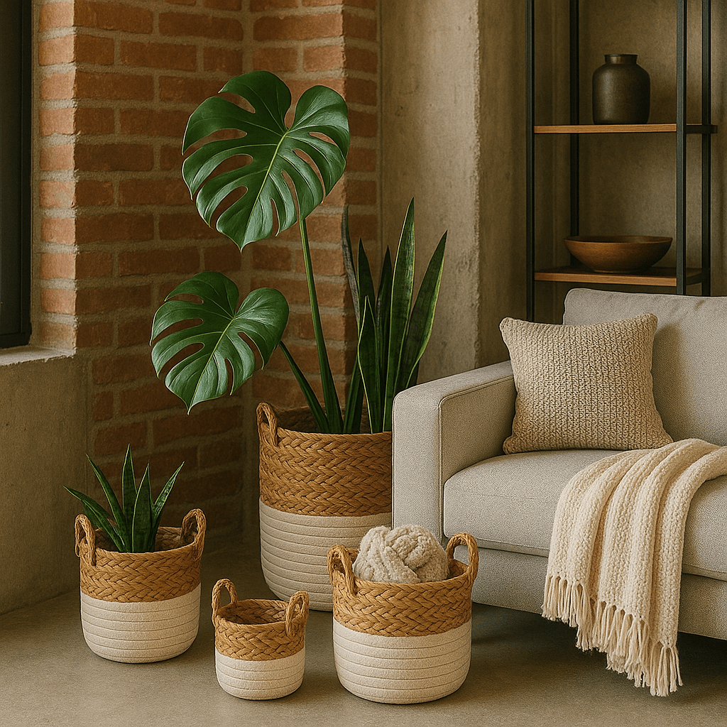 Set de 4 Canastas Organizadoras de Yute y Algodón con Asas – Cestos Decorativos Multiusos - KB Home