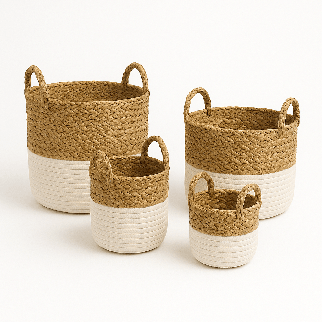 Set de 4 Canastas Organizadoras de Yute y Algodón con Asas – Cestos Decorativos Multiusos - KB Home