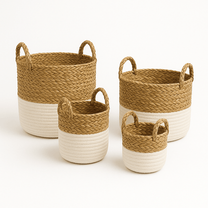 Set de 4 Canastas Organizadoras de Yute y Algodón con Asas – Cestos Decorativos Multiusos - KB Home