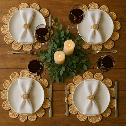 Set de 4 Individuales de Mesa de Yute en Espiral Diseño Flor – Manteles Individuales Decorativos - KB Home