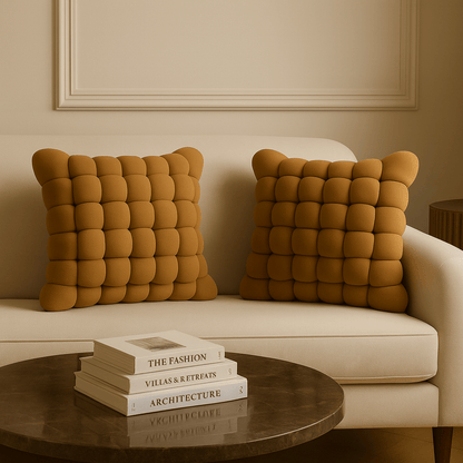 Set de Cojines Decorativo Cuadrado Trenzado Café – 33 x 33 cm - KB Home