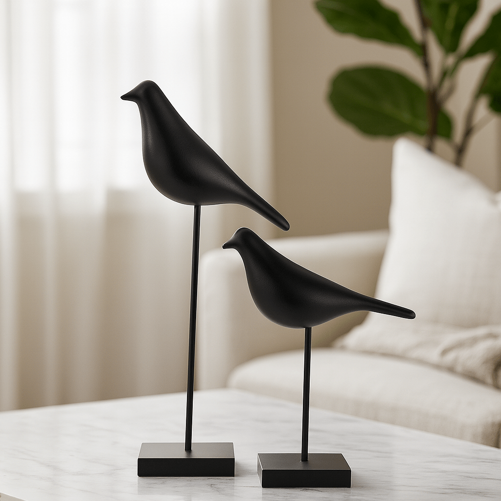 Set de Esculturas Minimalistas de Aves Negras – 2 Piezas - KB Home
