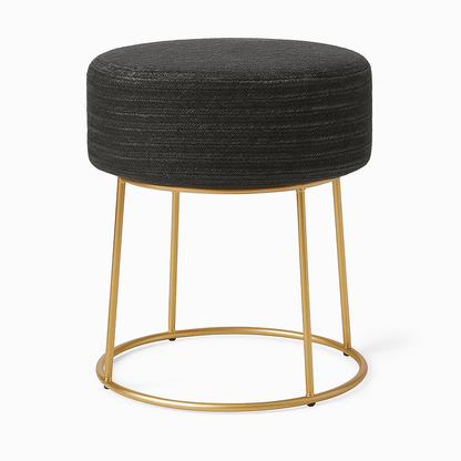 Taburete Decorativo Negro de Fibra Natural con Base Metálica Dorada - KB Home
